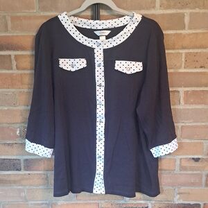 Chico's Black Blouse with White Polka Dot Trim